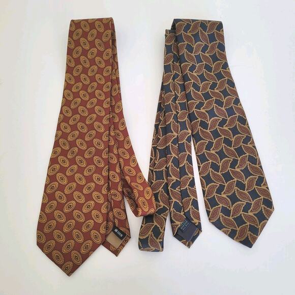 Paul Smith Men's Neck Tie Necktie Lot 2 Silk Brown Abstract Boho Vintage Retro - Picture 1 of 5